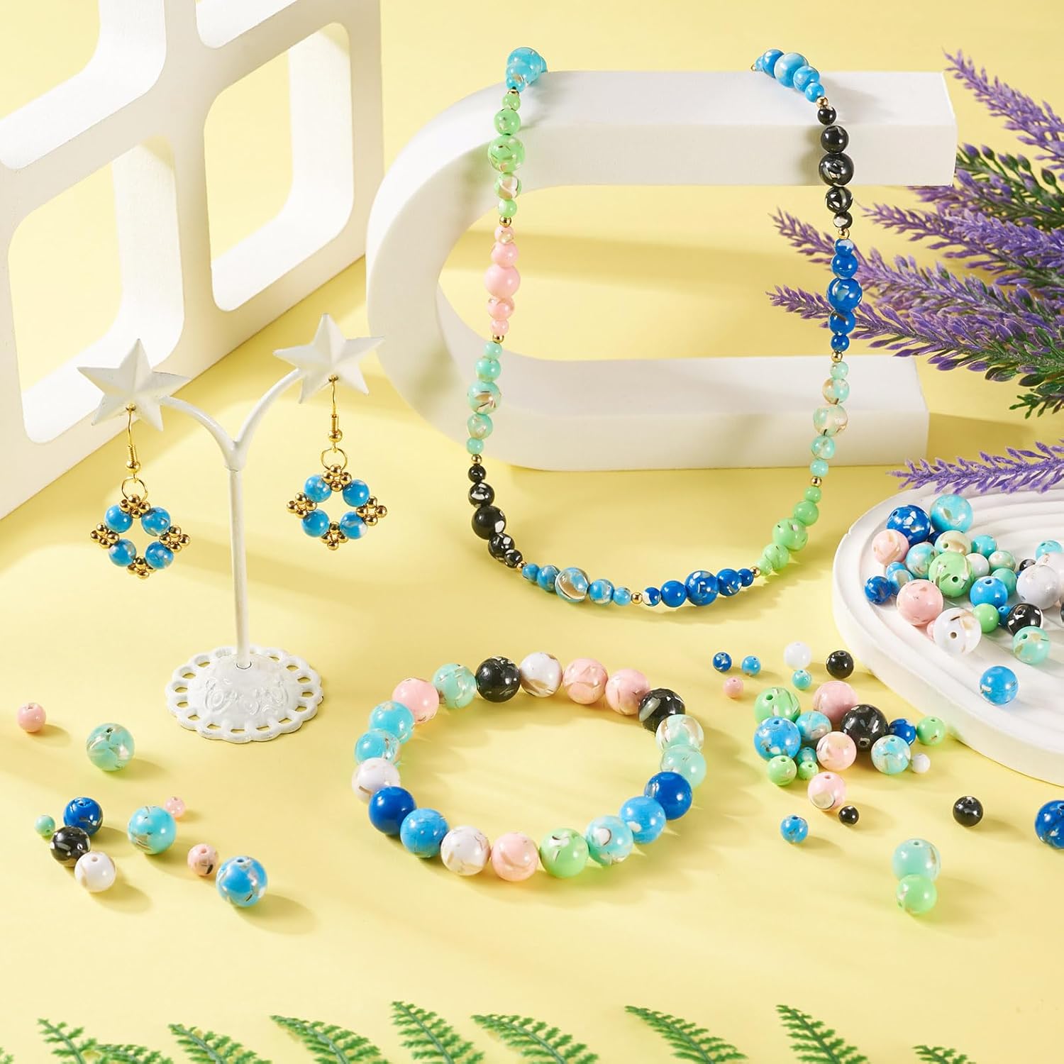 KISSITTY 80pcs 10mm Round Synthetic Gemstone Stone Beads Trochus Shell Loose Spacer Beads Bulk for Bracelet Necklace Earrings Anklets Jewelry Making DIY Crafts Gifts 8 Colors - Image 2