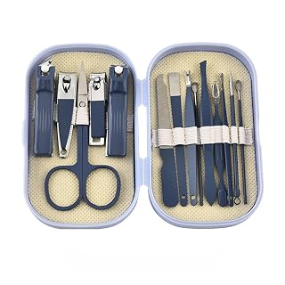 HEXONIQ® 14Pcs Nail Clippers Kit, Professional Stainless Steel Pedicure Set Nail Grooming Kit with Storage Travel Case, Fashion Manicure Set for Women Men (Blue)