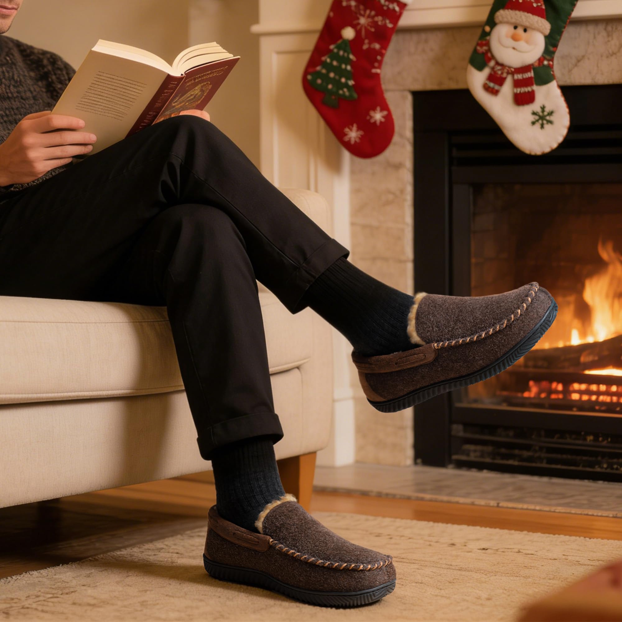 RockDove Hearthfire Zapatillas de espuma viscoelástica tipo mocasín para hombre