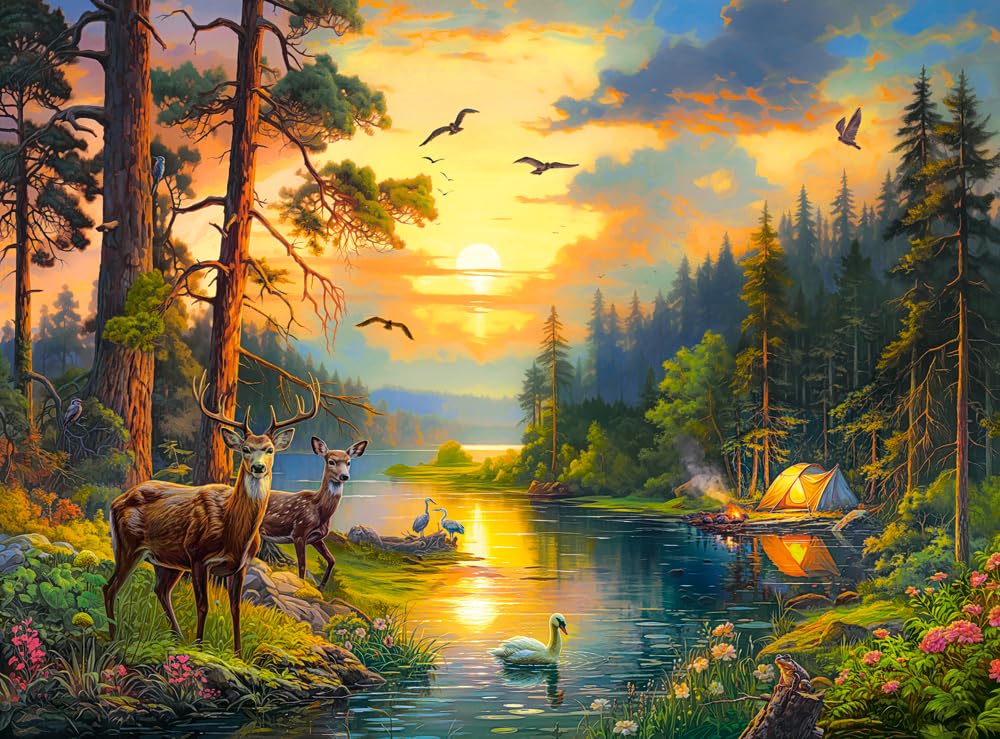 Castorland puzzle Forest River sunset - 3000 pieces jigsaw puzzle