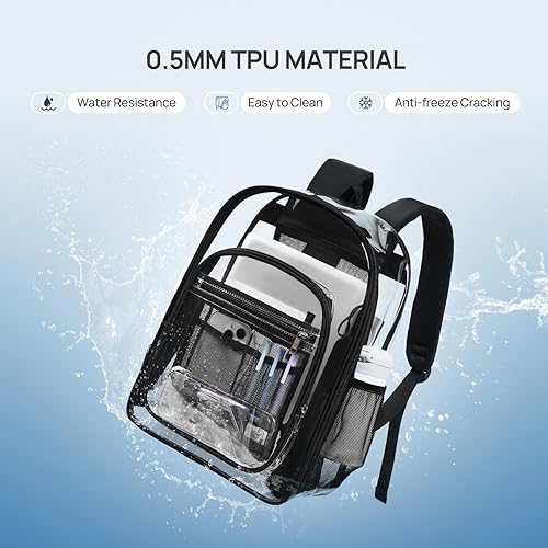 Miniatura 6 de Telena Mochila transparente, mochila transparente de TPU resistente con correa reforzada, bolsa transparente para la universidad, 1-negro, Mochilas