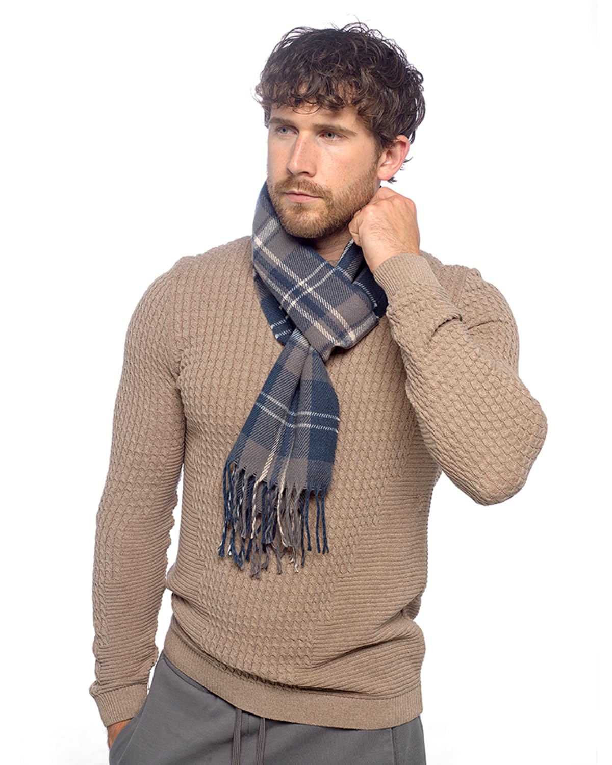 Undercover Mens Woven Check Scarf GL382A Teal/Grey Check