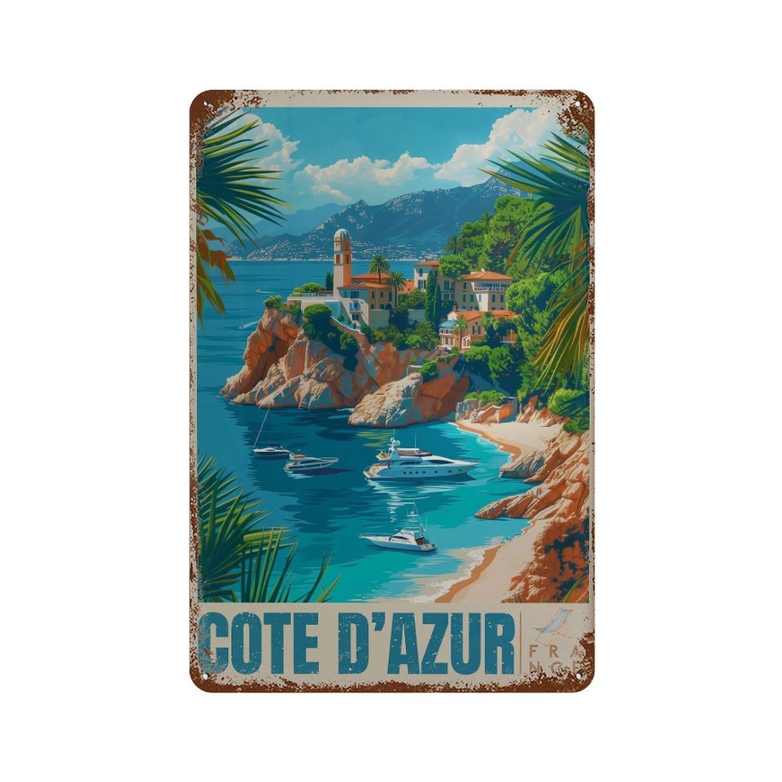 xiaoxiaoshen Cte D’Azur French Riviera Travel Wall Decor Art Metal Tin Poster Modern Home Decor Art Home Bar Shop Decorations Vintage Sign 30x20cm