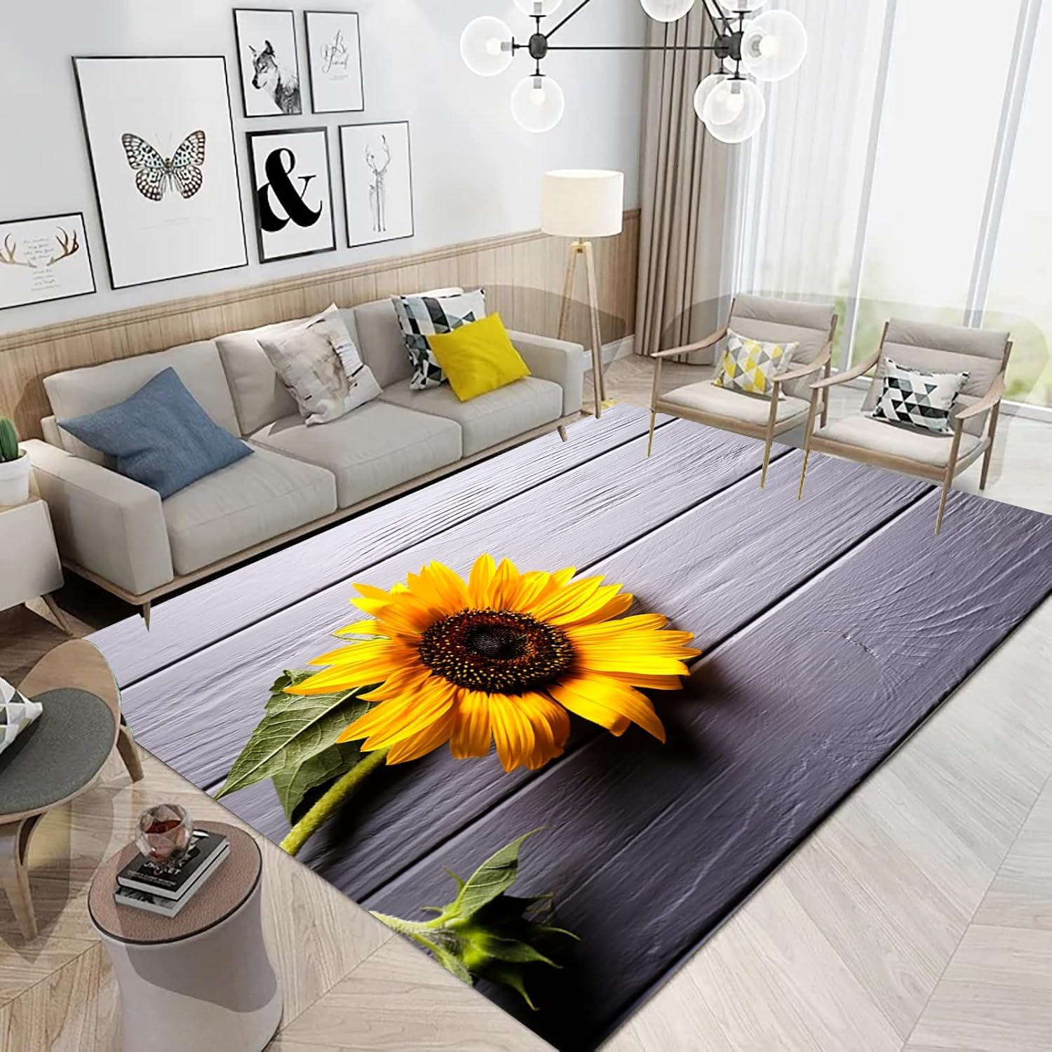 Tapis imprimé plante fleur tournesol 120x160cm anti-slip