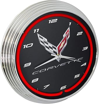 Blue Oval Industries 2020 Corvette C8 Red Light Up Neon Wall Clock 15-Inch