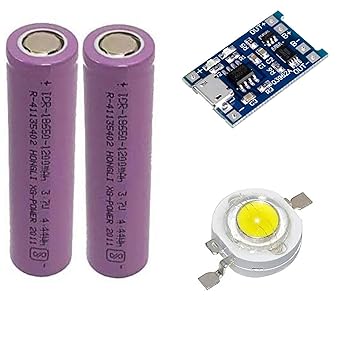 Luvik Combo Of 1 Watt Led Diode ( White 50 pcs) + 2  1200Mah Cell + TP4056 Charging Module