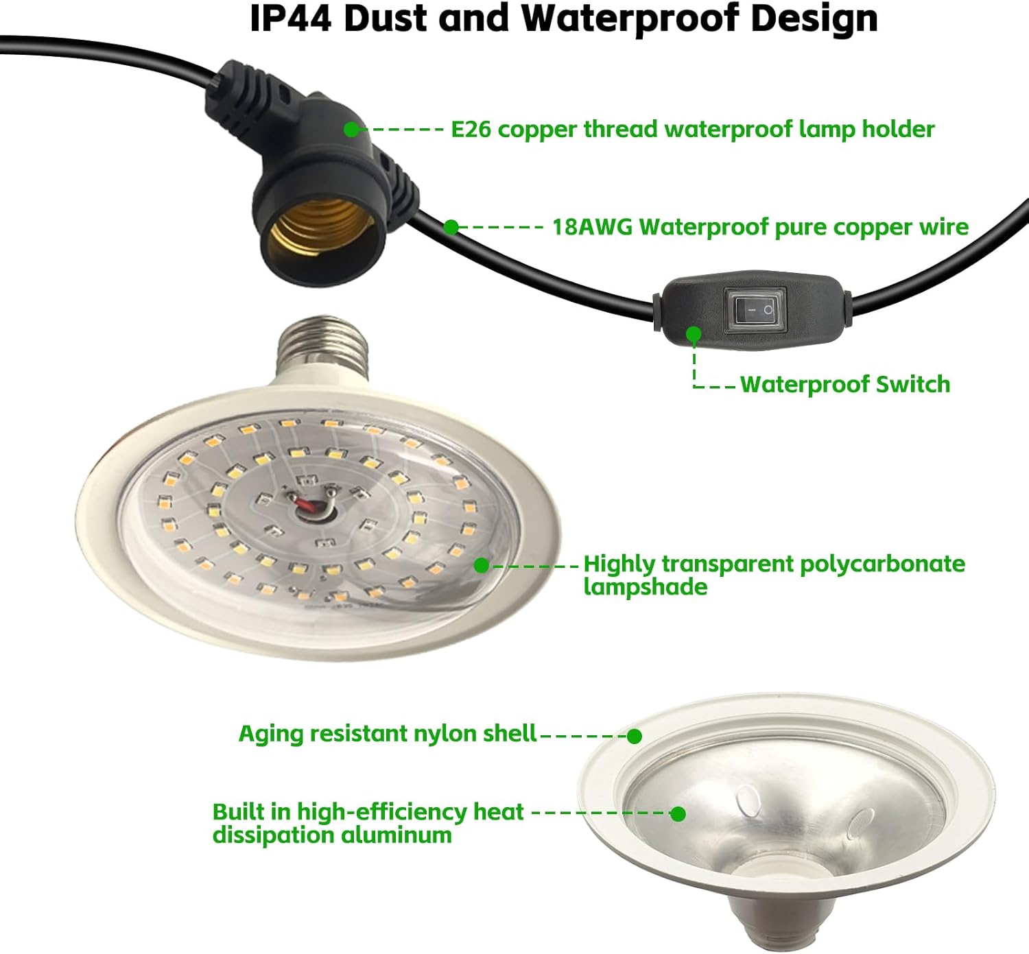 Outdoor LED Grow Lights, Waterproof String Grow Light, Full Spectrum Plant Growing Lights with 12Ft Adjustable Cord 3 Lights