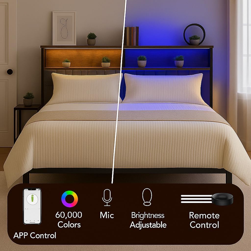 COMHOMA King Bed Frame with Headboard and Storage Drawers, Charging Station, Modern Platform Metal Frames with Wood Accents, No Box Spring Needed, Quiet and Sturdy Structure - Image 4