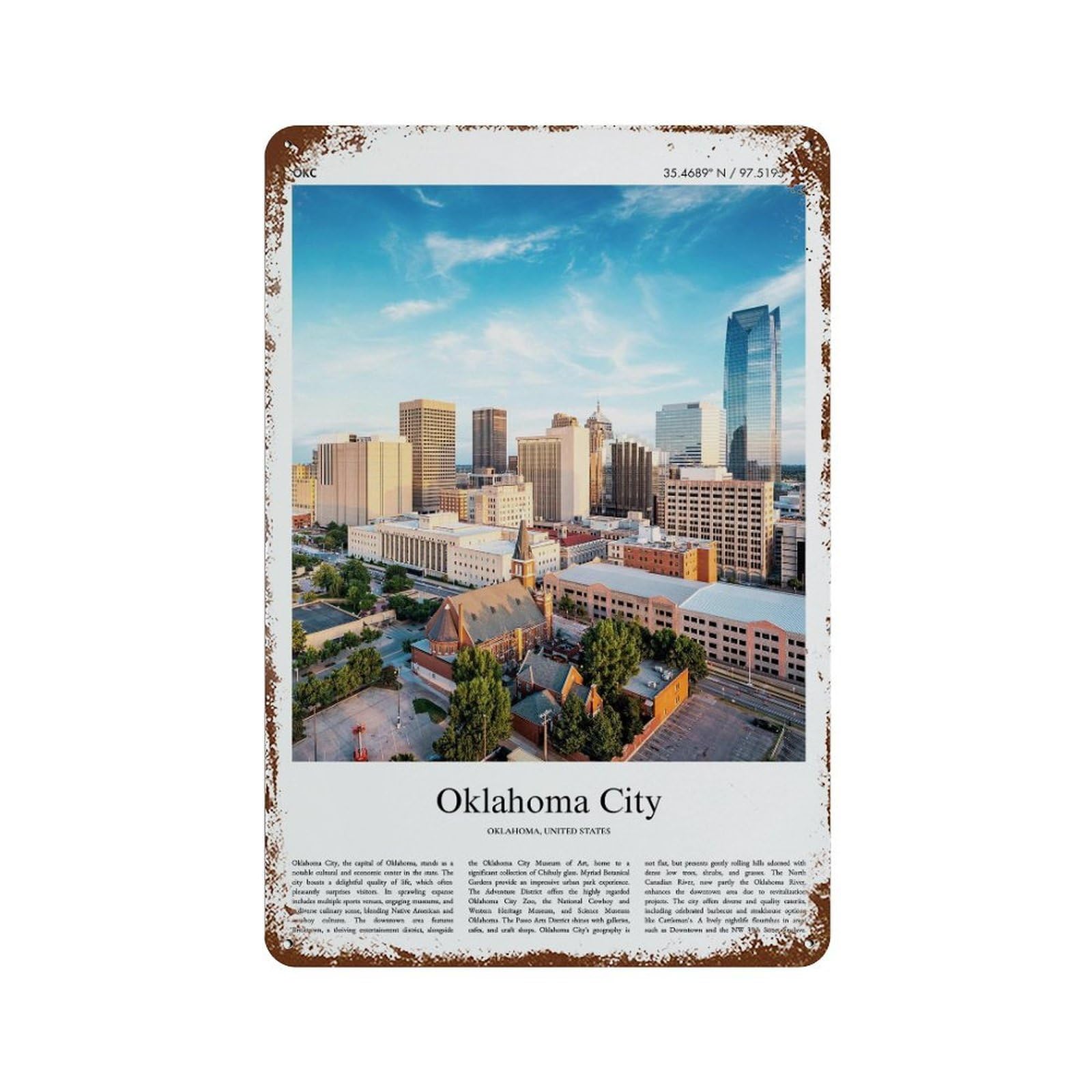 xiaoxiaoshen Oklahoma City Oklahoma, United States, USA City Scenery Wall Decor Art Metal Tin Poster Modern Home Decor Art Home Bar Shop Decorations Vintage Sign 30x20cm