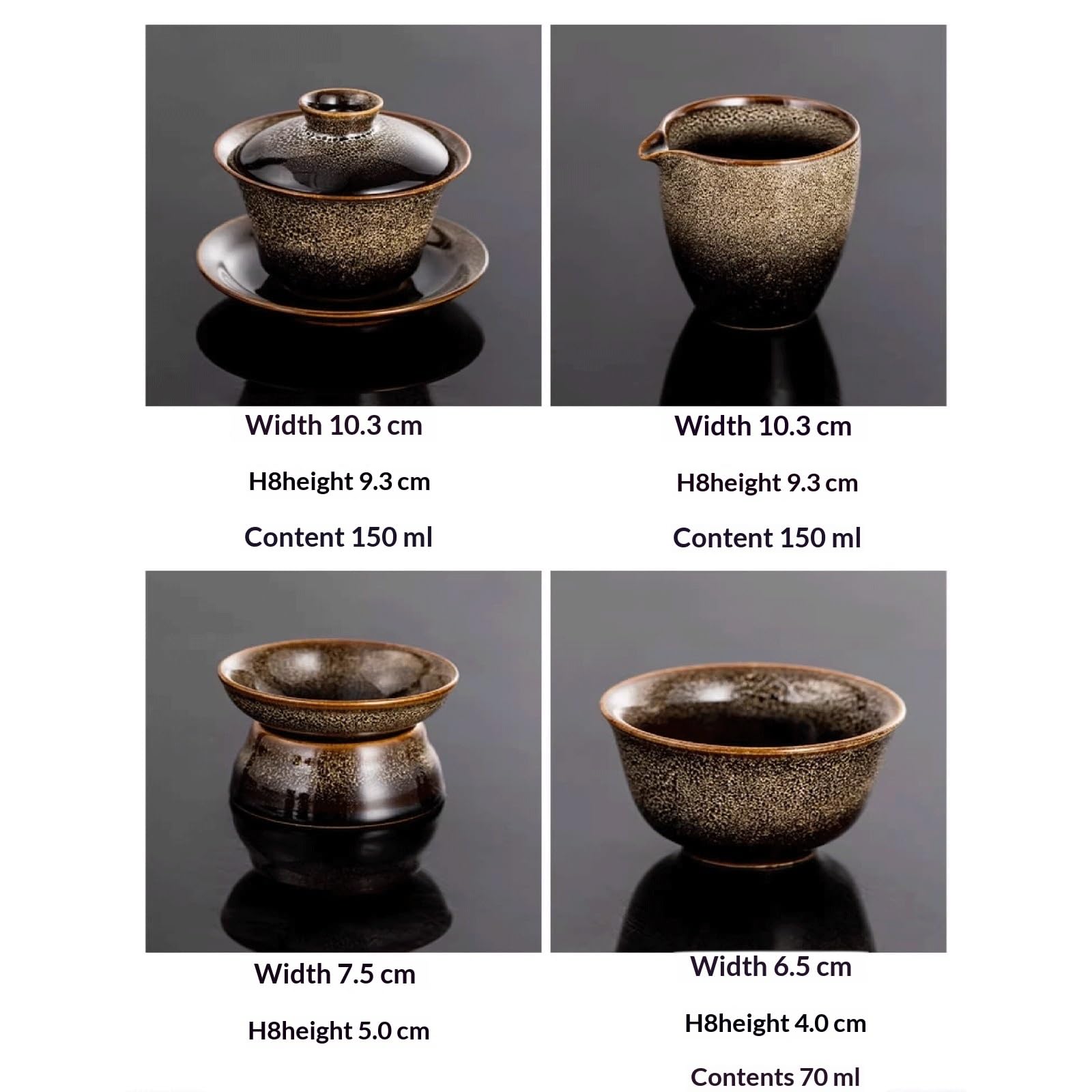 Gongfu zestaw do herbaty, 9-częściowy ceramiczny zestaw do herbaty dla dorosłych z Gaiwan, kubek Fair, sitko do herbaty i 6 filiżanek, tradycyjna chińska ceremonia parzenia herbaty niezbędna