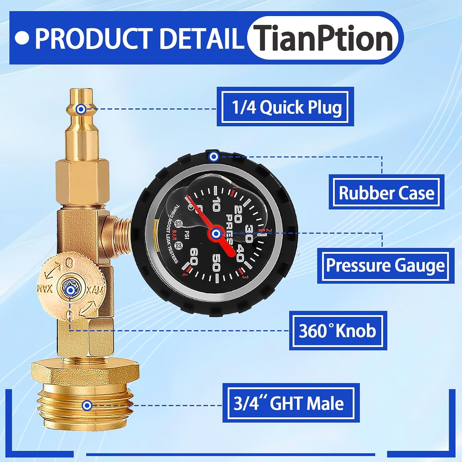 Upgraded RV Winterize Blowout Adapter with Oil Pressure Gauge Brass Sprinkler Water Blow Out Winterization Plug Winterizing Kit for Camper Boat Travel Trailer Motorhome Garden Hose Faucet