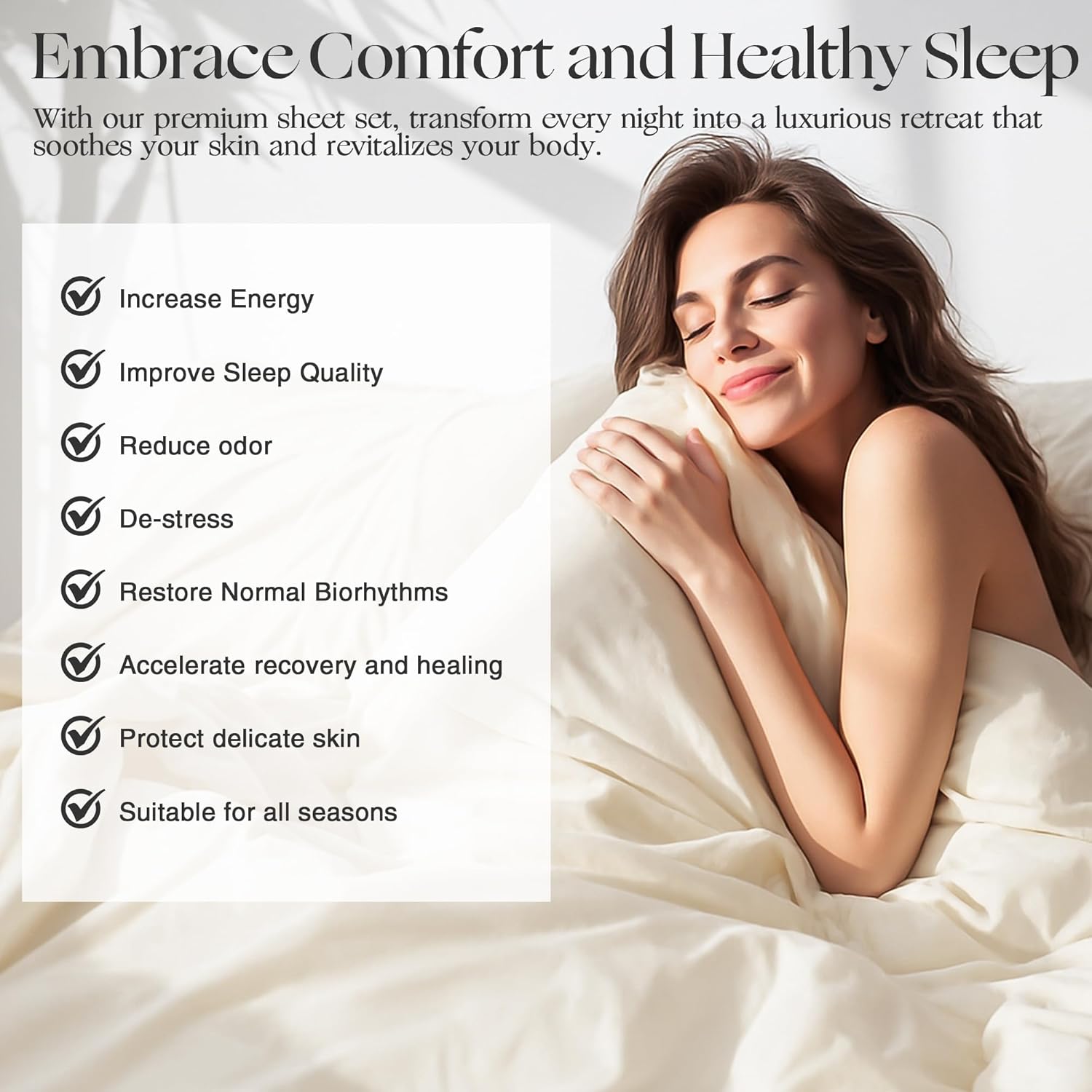 Silver Infused Bed Sheets Set, Temperature-Regulating Fabric with Self-Cleaning Technology for 3X Freshness Sleep, Genuine 100% Organic Viscose Derived from Bamboo (OffWhite, King) - Image 7