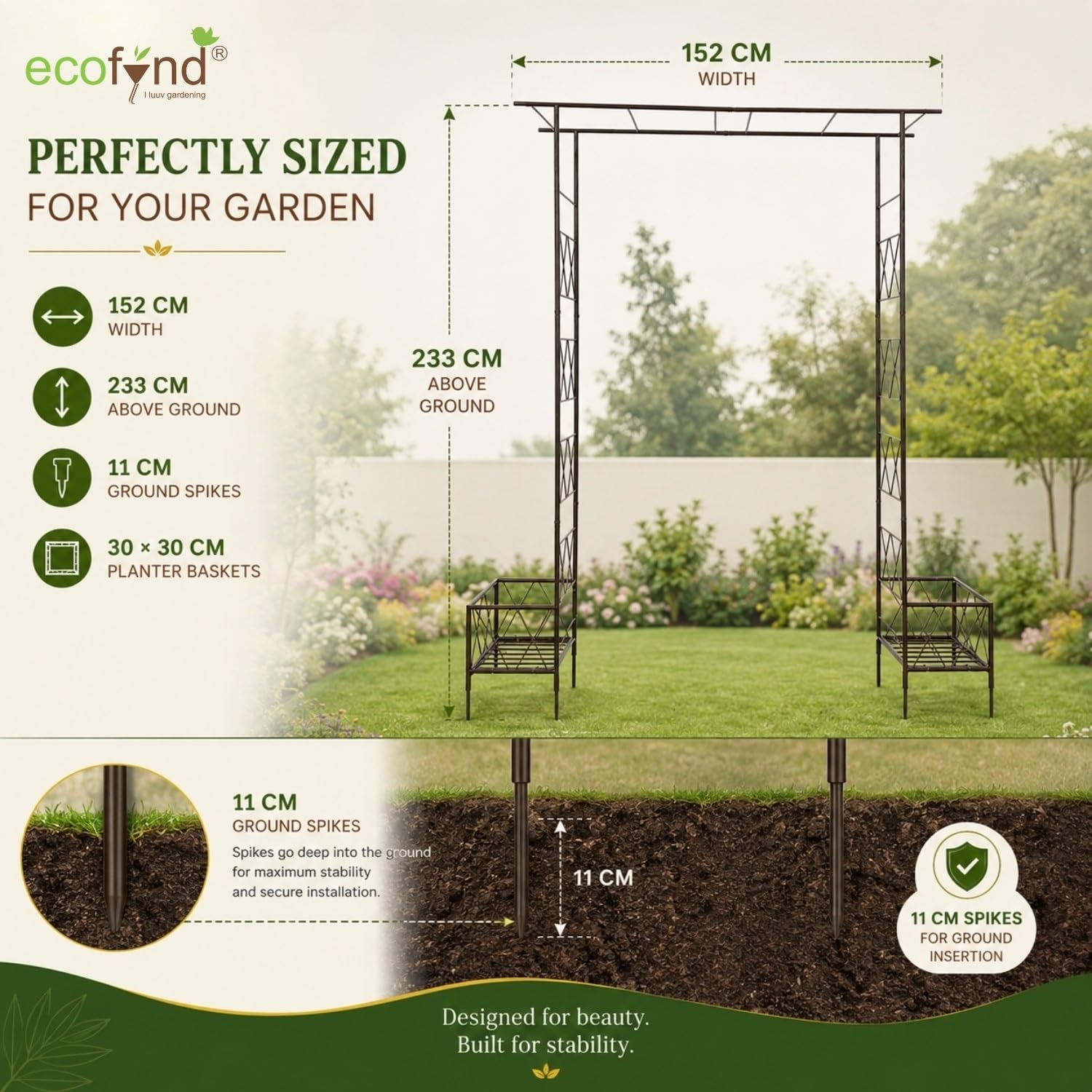 ecofynd Garden Arch - Metal Trellis for Climbing Plants -2