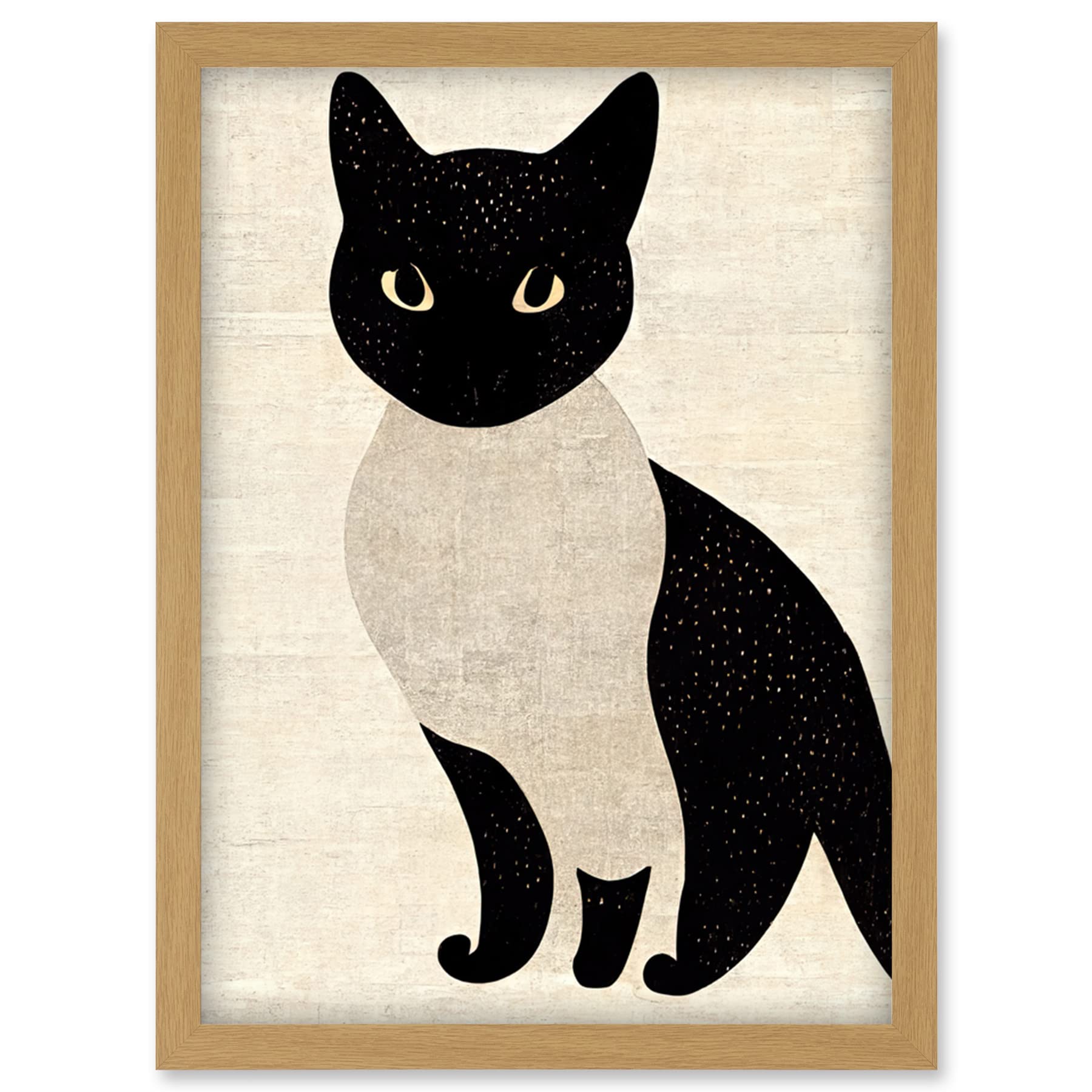 Black And White Cat Japan Ukiyo-e Framed Wall Art Print A4 - Artery8