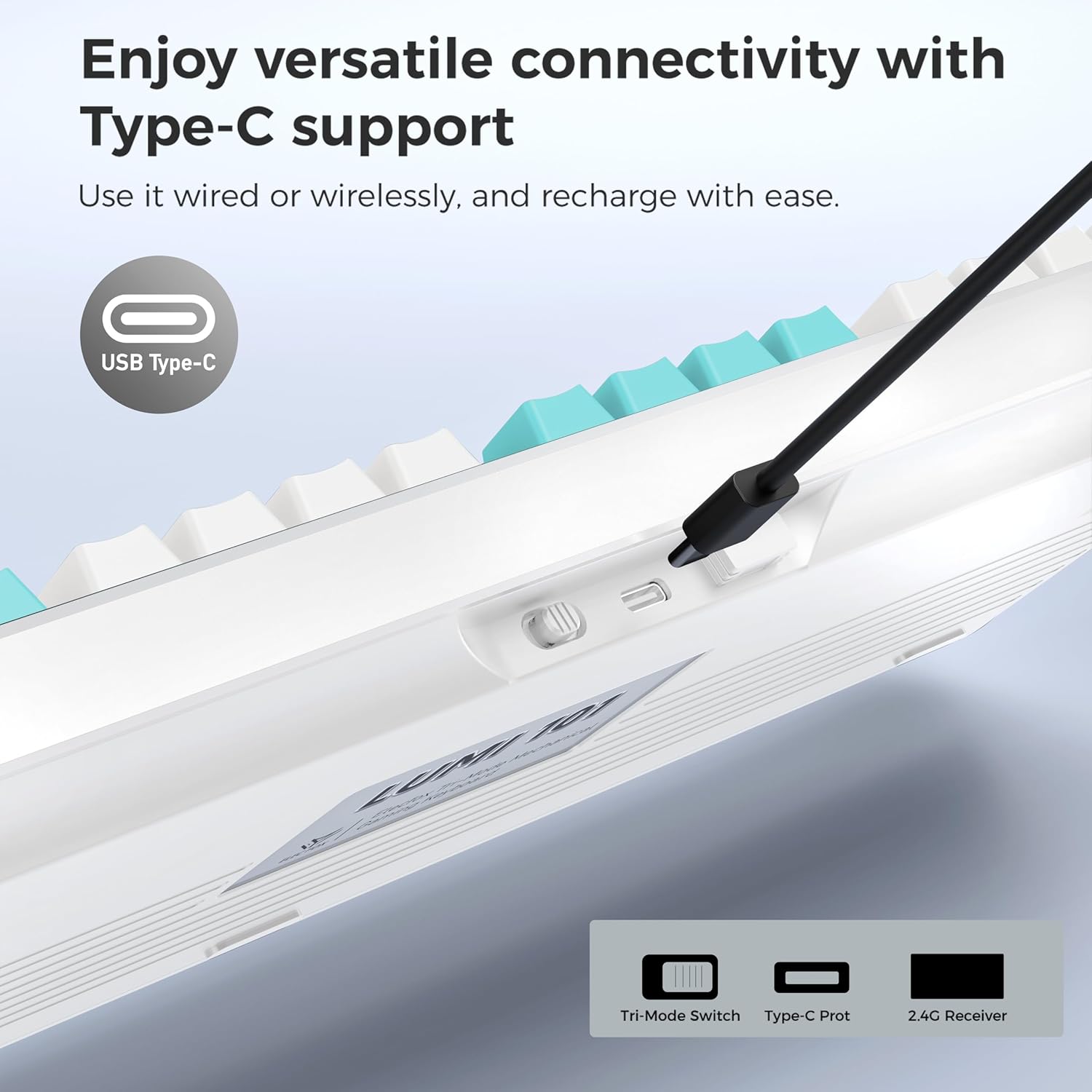 LUMI101 Wireless Mechanical Keyboard,Full-size keyboard with numeric keypad，Tri-Mode BT5.0/2.4GHz/USB-C Hot Swappable Custom Keyboard,RGB Backlit Computer Gaming Keyboards for PC/Tablet/PS/Xbox(Blue)
