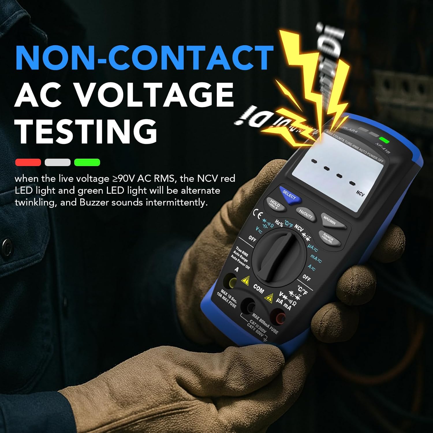 Digital Multimeter Tester 6000 Counts, Voltage Meter with NCV, Data Hold, Auto Off - Measures AC/DC Voltage/Current, Resistance, Capacitance, Temperature, Continuity for Electricians, HVAC