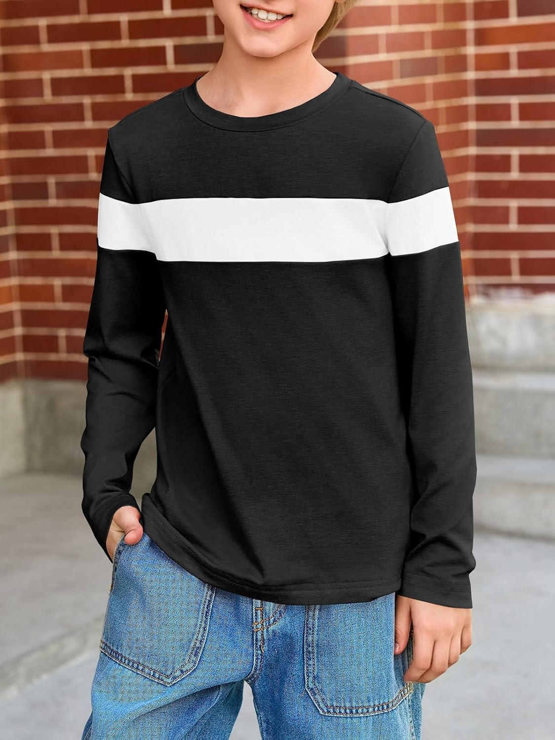 Imily Bela Kids Boys Long Sleeve T Shirts Color Block 5-14 Years