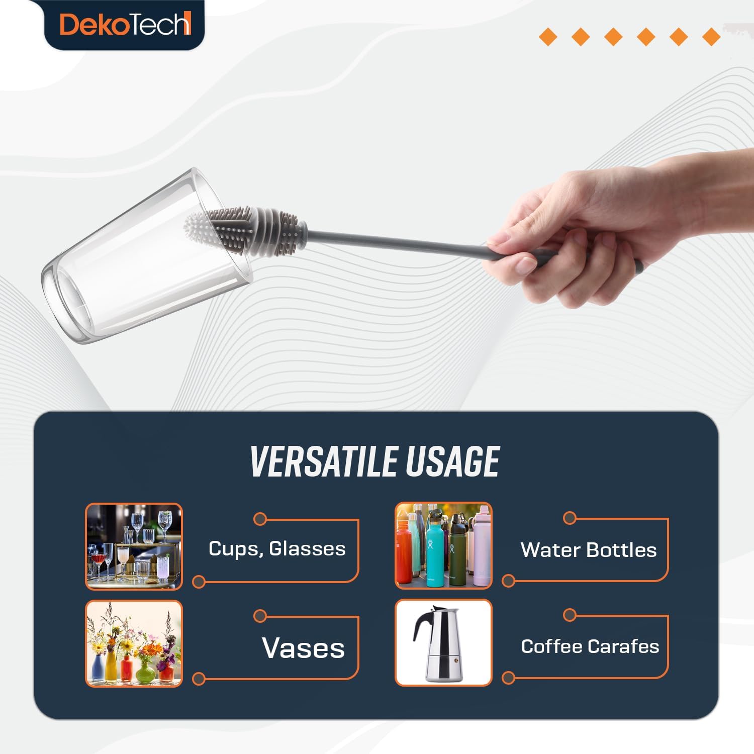 11インチ シリコンボトルブラシ &ndash; ボトル、ガラス製品、魔法瓶、キッチン容器を簡単に深く掃除できる長いハンドルの柔らかい毛クリーナ