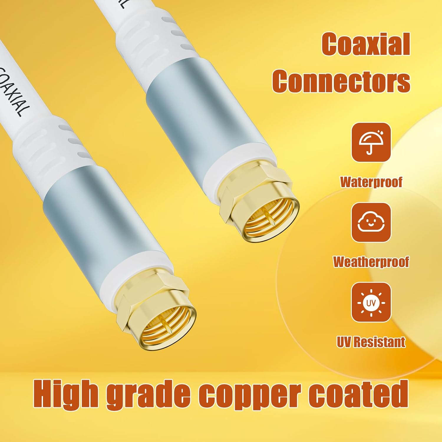 25FT RG6 Coaxial Cable Super Speed Internet, Broadband and Digital TV Aerial, Satellite Cable Extension – Injection Molding and Compression Connectors-White
