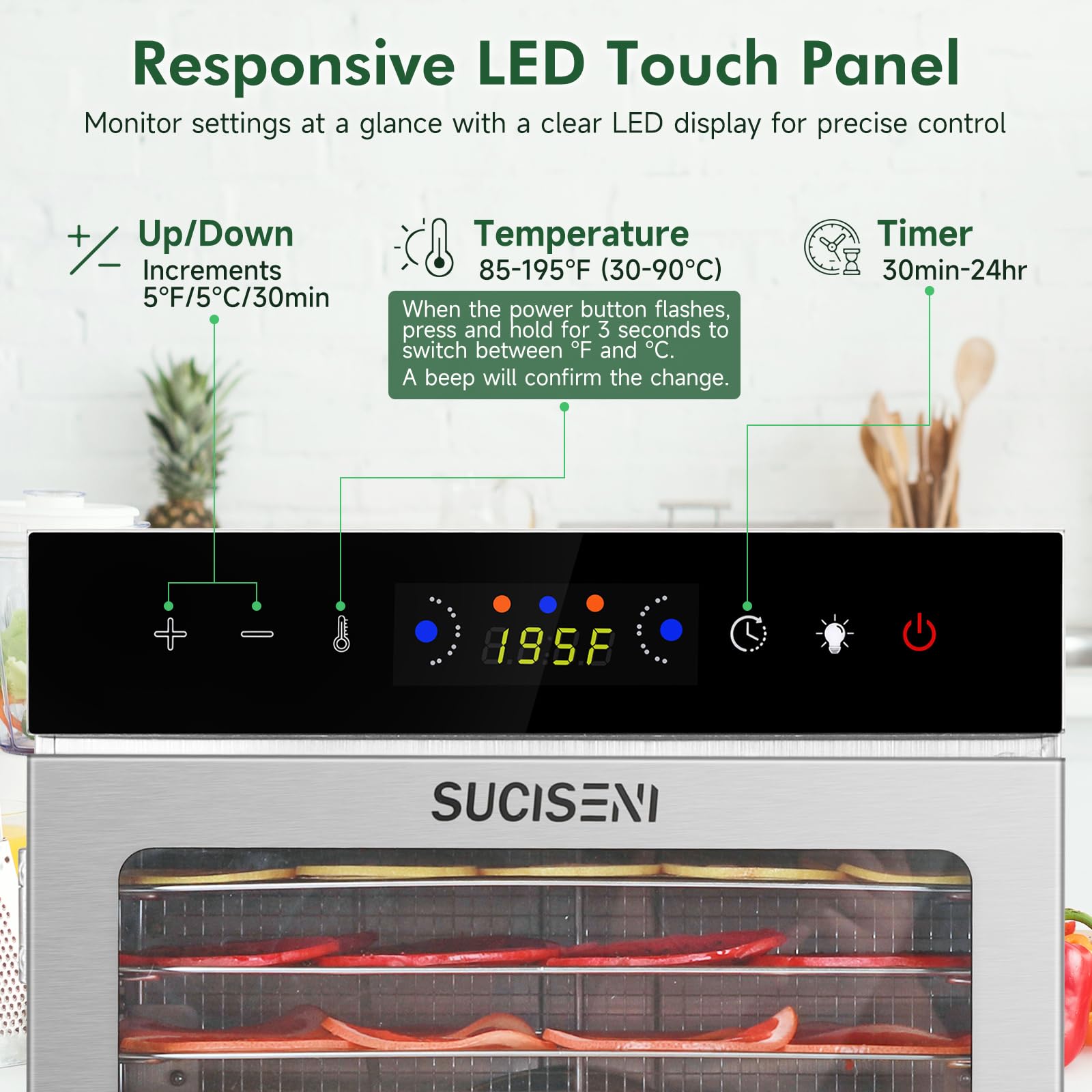 Máquina deshidratadora de alimentos, 18 bandejas de acero inoxidable de 1000 W, deshidratadora de alimentos comercial con temporizador digital de 24 horas, control de temperatura, secador de alimentos