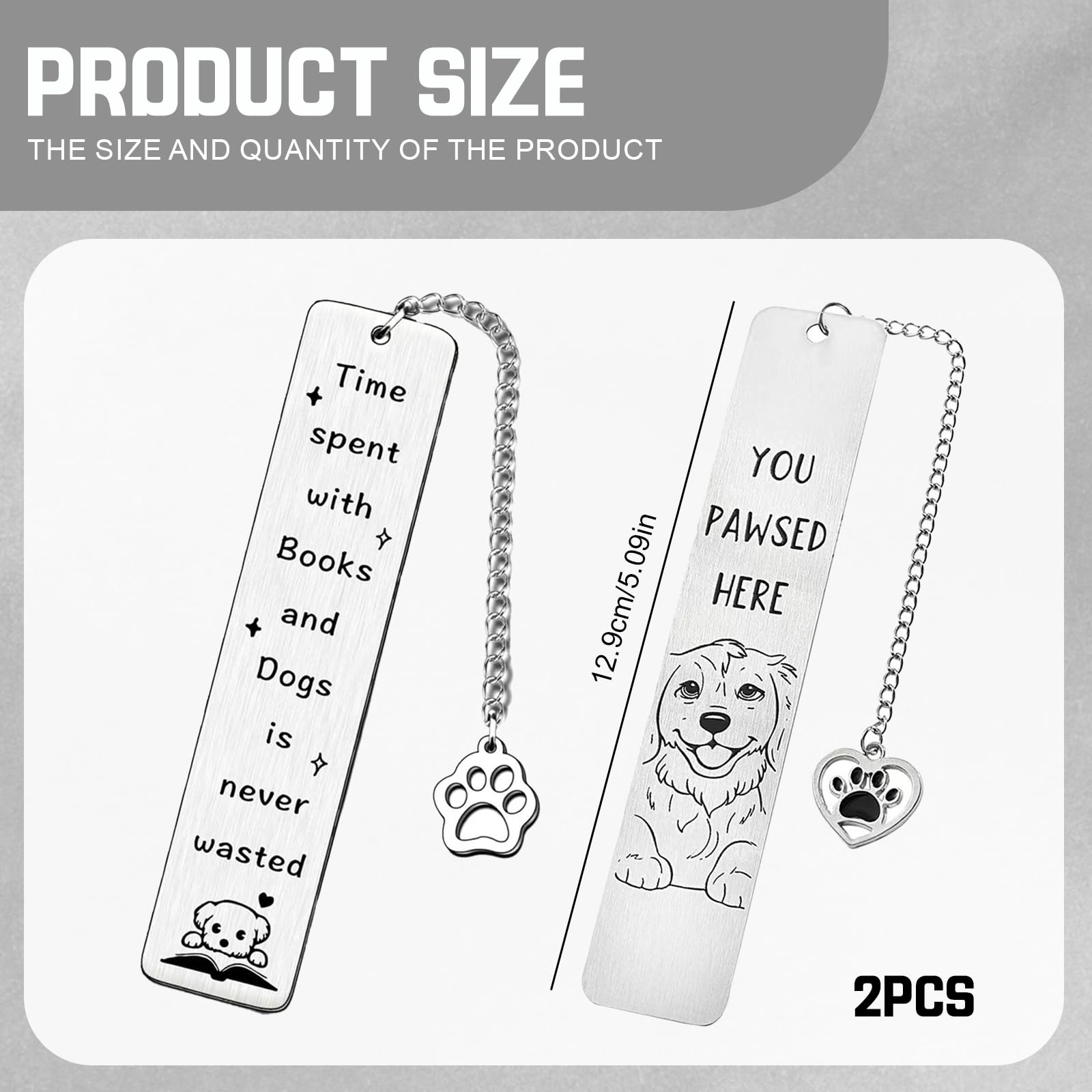 Book Marks Women, Dog Bookmark for Reading Women 2 Pcs Elegant Stainless Steel Bookmarks - Image 2