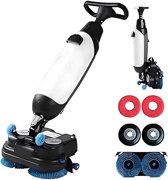 Floor Scrubber Dryer, Lightweight Electric Floor Cleaner, Compact Floor Scrubber, 18" Cleaning Width, Dual Brushes, 12000 Sqft/H White
