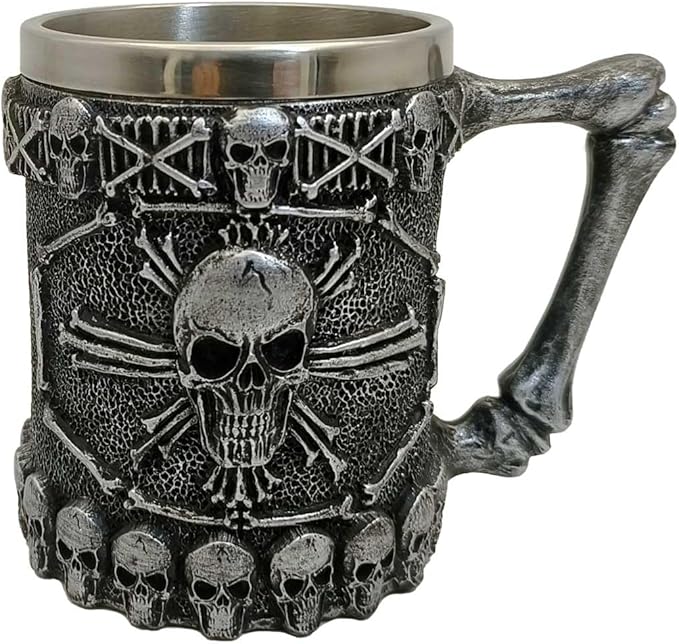 Classic Stainless Steel Reusable Insulated Viking Skull Cups Novelty Coffee Mugs for Women and Beer Mug for Men 14oz with Handles for Tea Milk Coffee Drinking &Halloween Bar Drinkware Gift,Party Cup