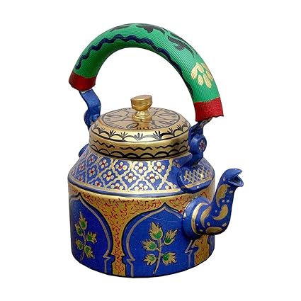 iHandikart Hand Painted Designer Aluminium Kettle for Tea/Coffee, Home D?cor& Gift Purpose. Capacity 1 L, Size 8.5