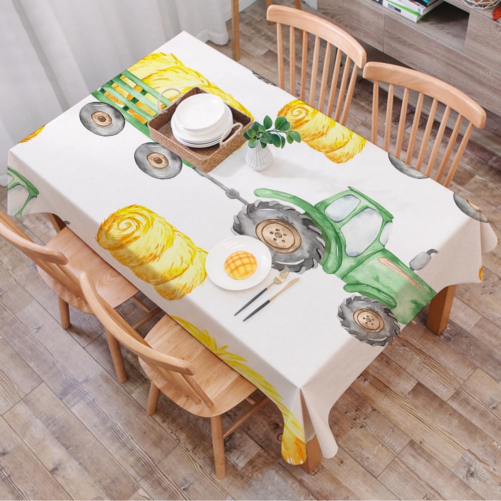 DALEXHM Table Cloth Wipe Clean Rectangular, wipeable tablecloths,Dining Table Cover for Kitchen Outdoor Garden Table,Watercolor seamless pattern tractor harvest haystacks,54x72 in