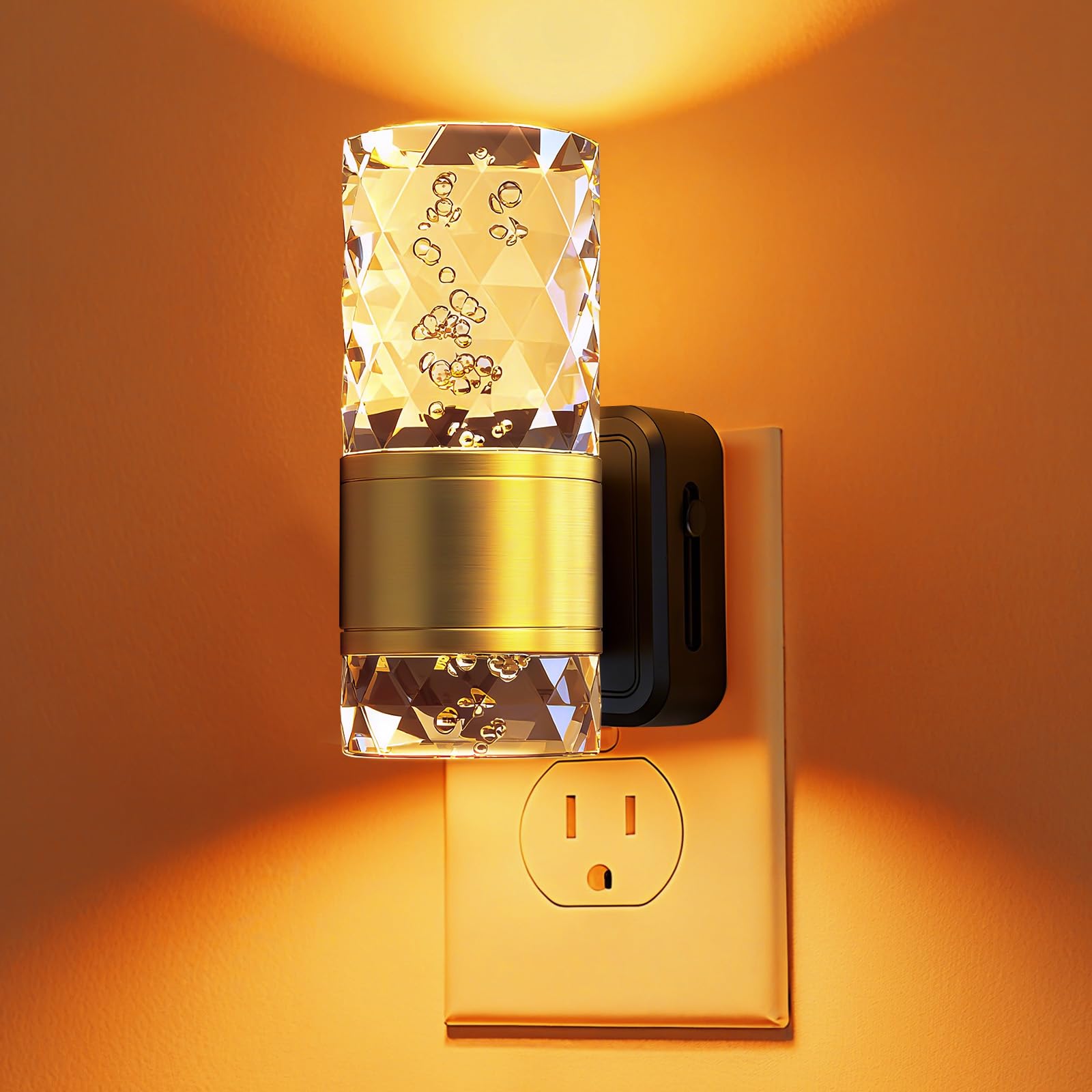 Pkbd Gold Night Light Plug In Wall With Dusk To Dawn Sensor, Adjustable 100Lm Brightness & 3000K Warm White Light, Automatic Plug In Night Light For Bedroom, Hallway, Stairs, Bathroom, Toddler, 1 Pack