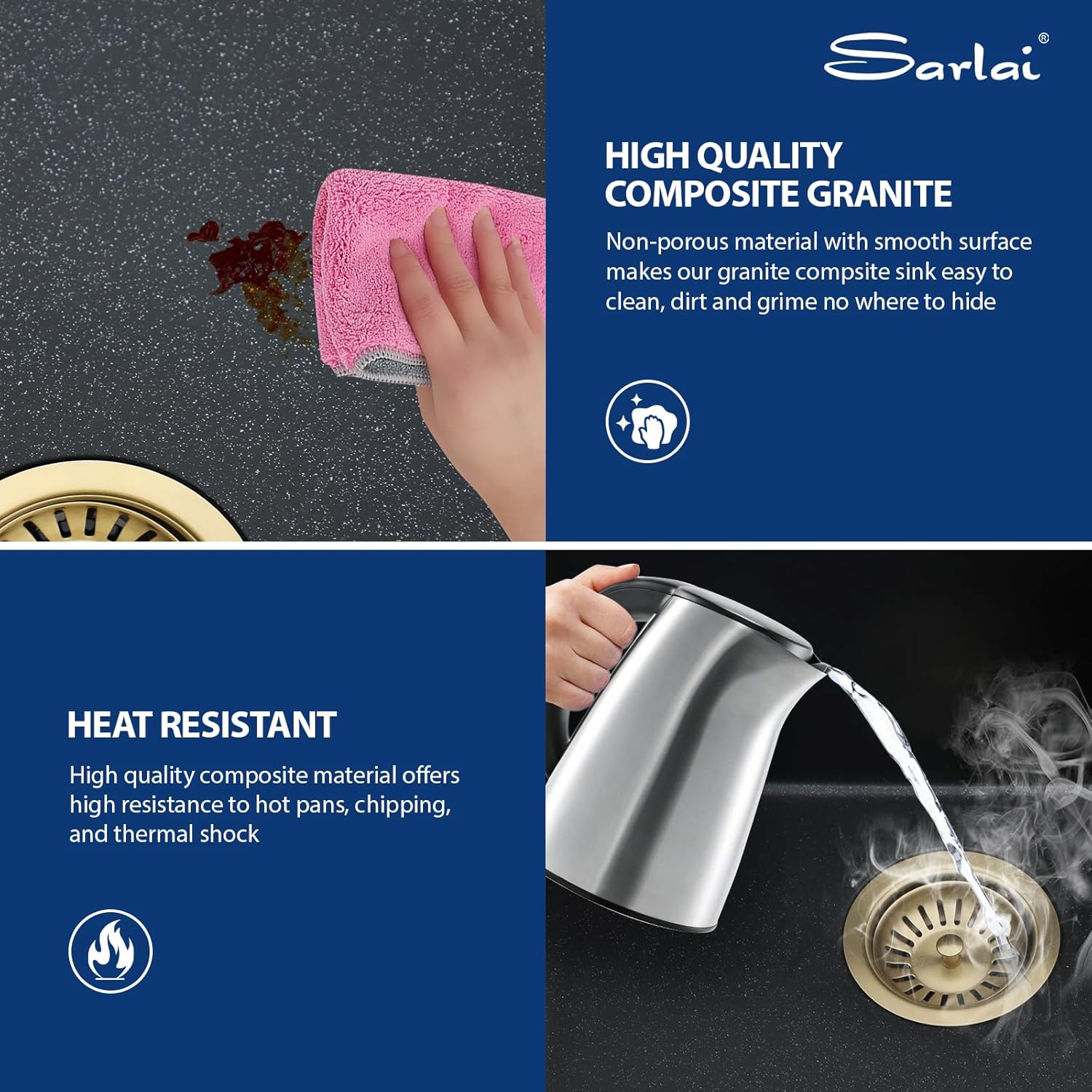 Sarlai 33 Granite Composite Kitchen Sink - 33 x 19 Inch Granite Undermount Kitchen Sink Ledge Workstation Under-Mount White Quartz Classic Single Bowl Sinks Under Counter Basin With Gold Accessories