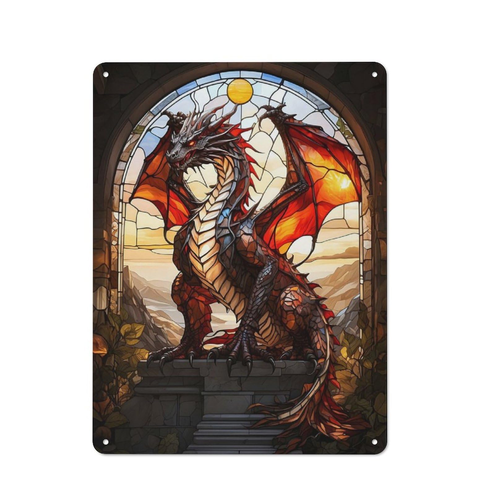 Junmoney Glowing Dragon Stain Vintage Metal Sign With Design 40X30cm, Rustic Bar Wall Plaque For Bar, Kitchen, Garage Or Games Room