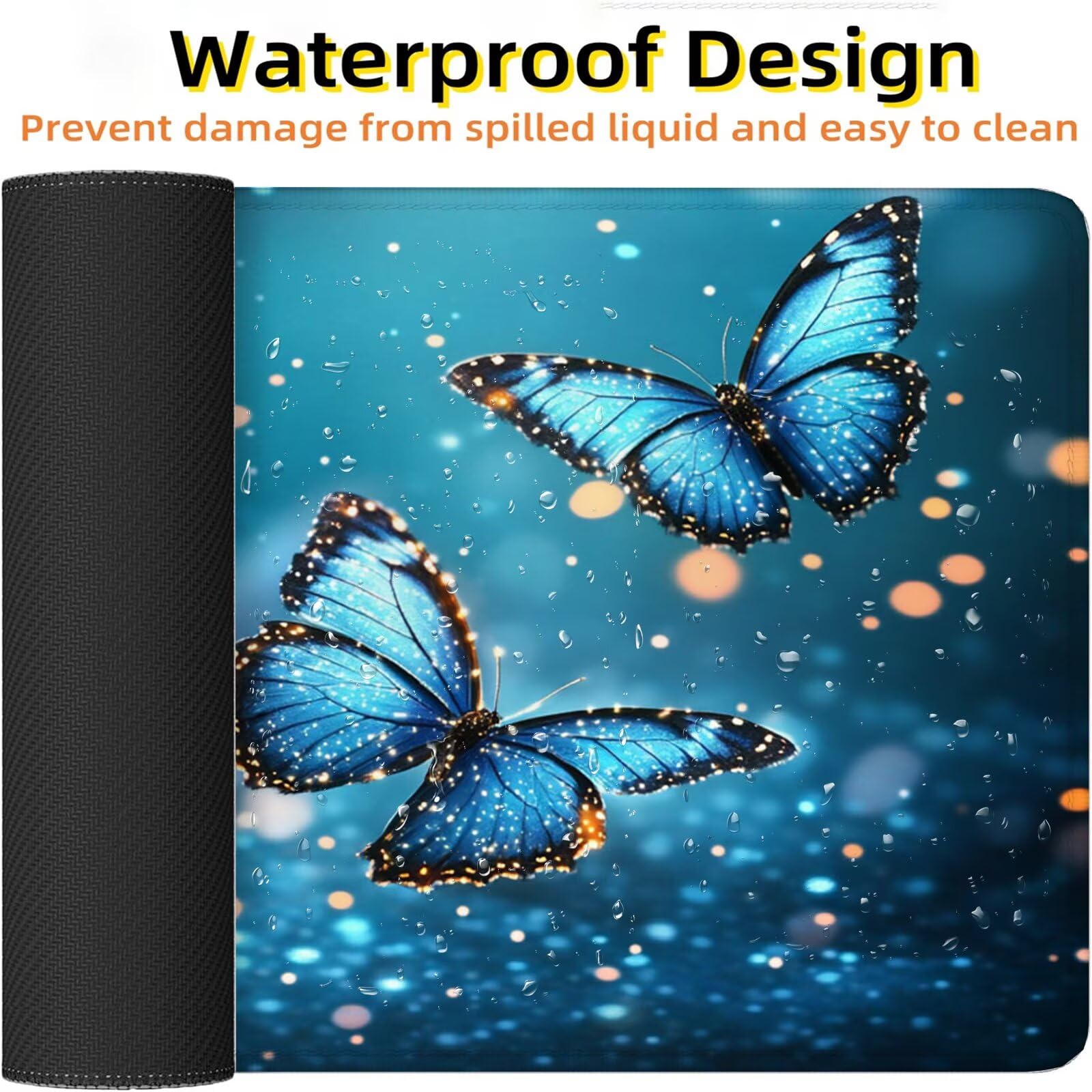 Podkładka pod mysz 900 x 500 x 3 mm sen pod rękę biurko motyl wodoodporna antypoślizgowa, zmywalna gumowa podstawa, ulepszona szybkość i precyzja, podkładka pod mysz do ochrony biura, domu, PC K7-901
