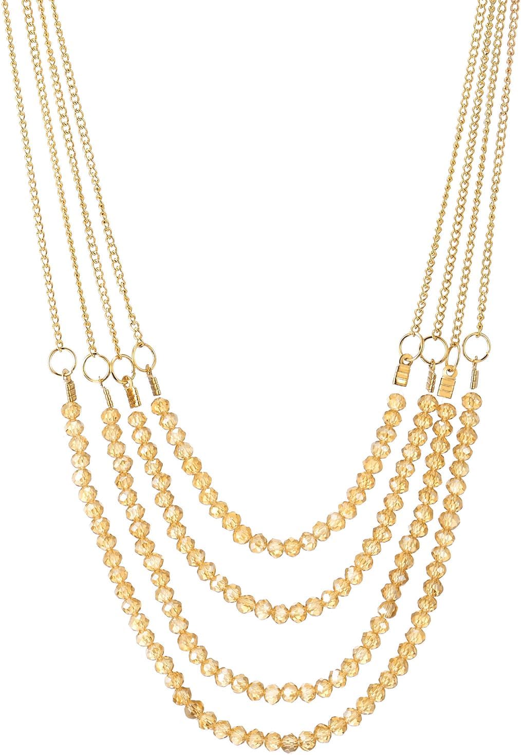 Multi-Layer 18K Gold-Plated Chain Necklace with Champagne Crystal Statement Necklace Layering Long Chains - Image 3