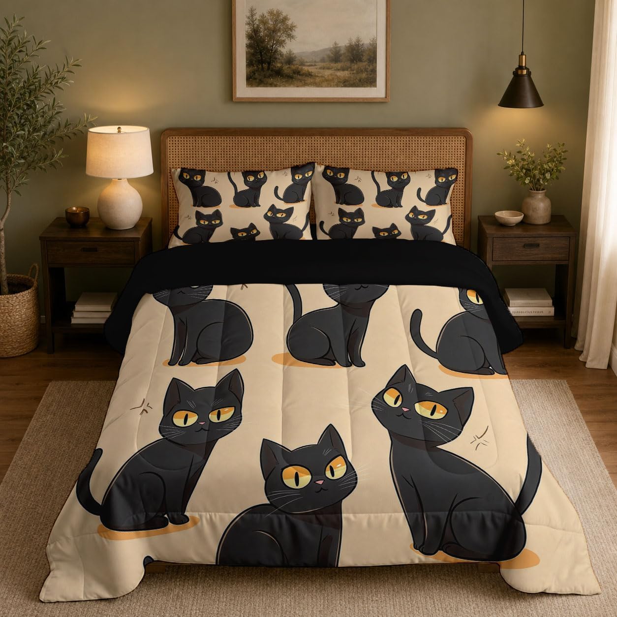 Cute Pets Comforter Set King Size, Cat Bedding Set for Girls Boys, Black Quilt Bed 104"X90" Bedding Comforter Sets with 2 Pillowcase Room Decor