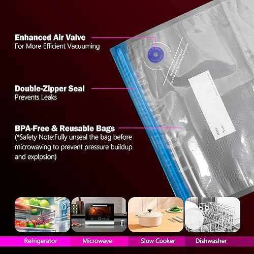 Miniatura 6 de Sellador al vacío de mano para alimentos con 20 bolsas reutilizables, portátil, recargable, potente máquina selladora al vacío compacta para cocina