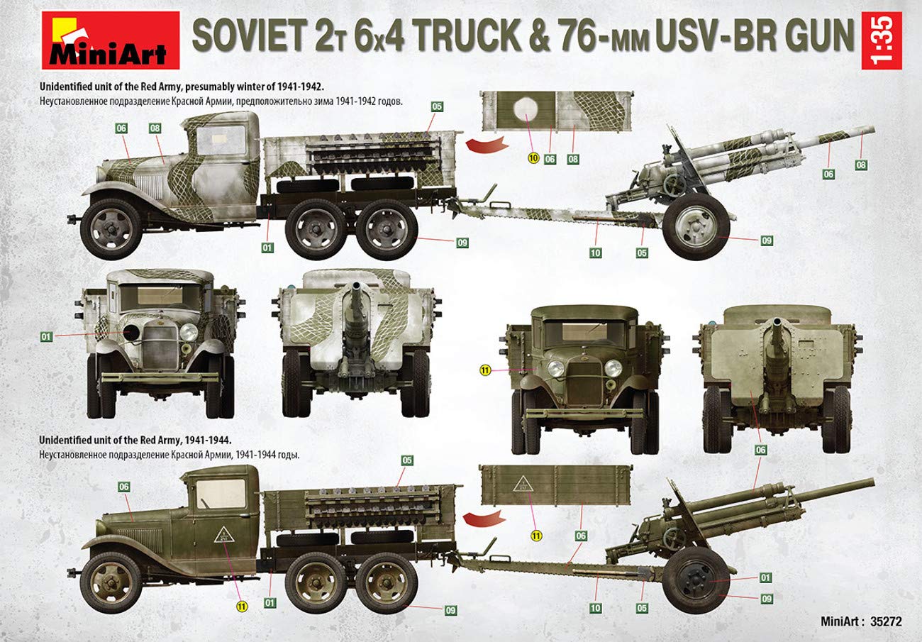 MiniArt MA35272 Modellino Veicolo da Guerra In Plastica da Montare, Soviet 2 T 6X4 Truck With 76Mm Usv-Br Gun, Scala 1:35