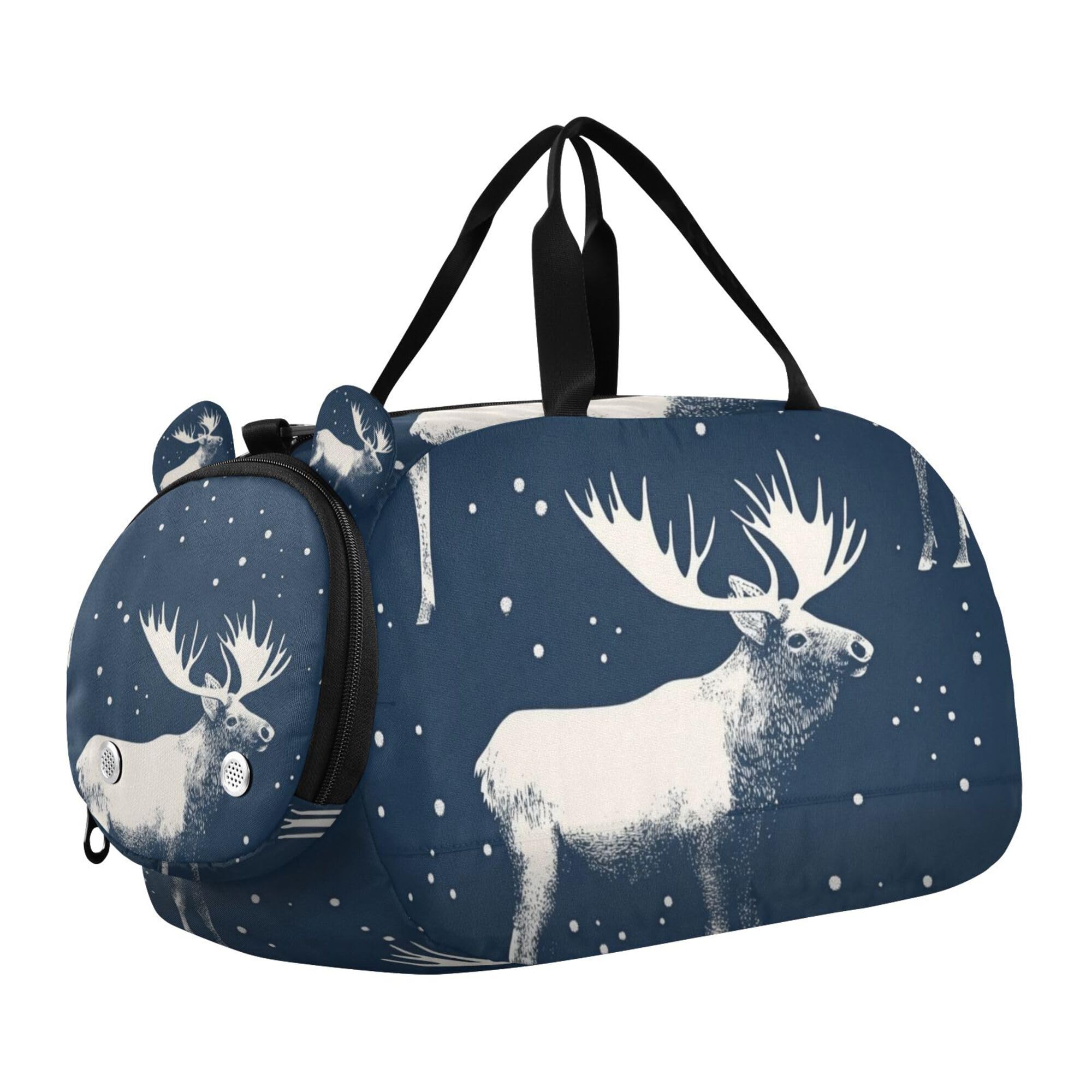 Glaphy Winter Moose Snowflakes Duffle Bag for Toddler Boys Girls, Gym Sports Bag with Shoe Compartments, Kids Travel Overnight Weekender Shoulder Bag