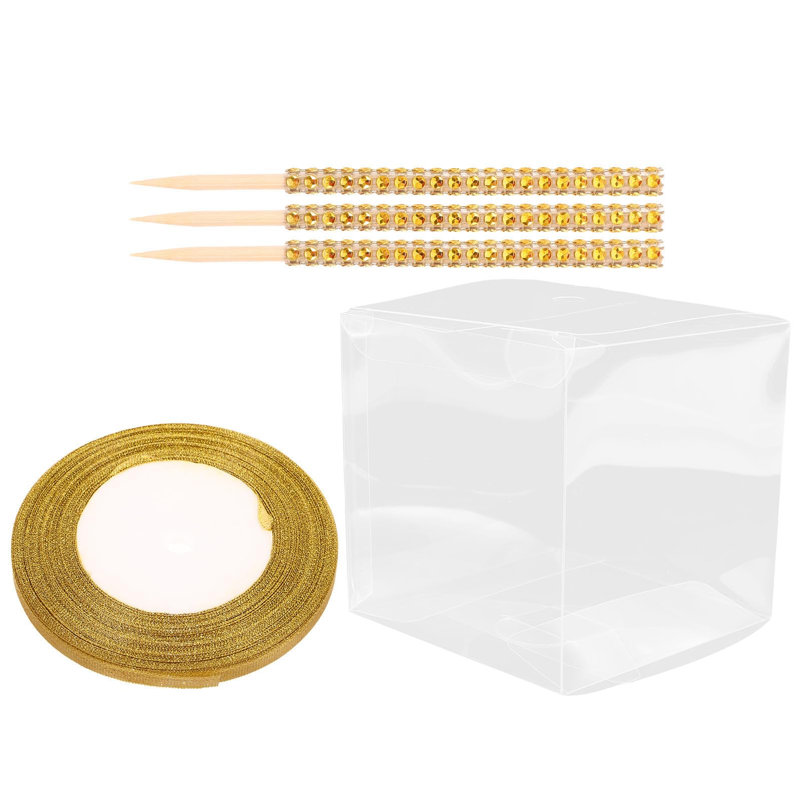 Didiseaon 2 Set Scatola Regalo Cubo Trasparente Oro in Plastica e Legno | Bastoncino Incluso, per Regali e Gioielli, Adatta a Festa Nuziale e Natale