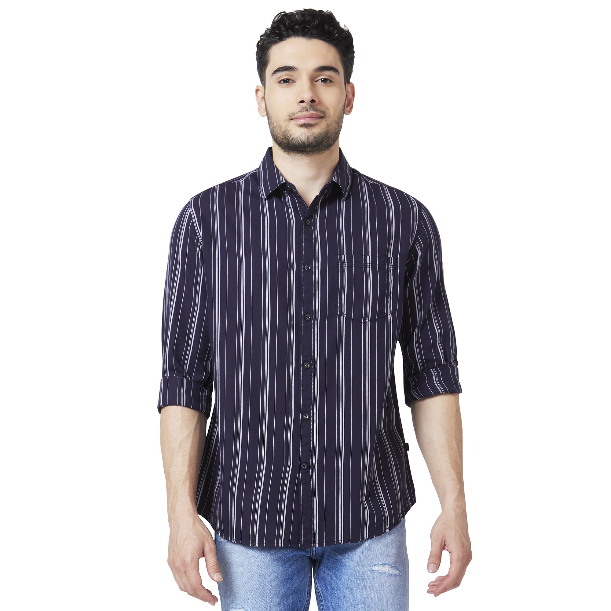 spykar Men's Slim Fit N/A Full Sleeve Striped Casual Shirts-picture-30