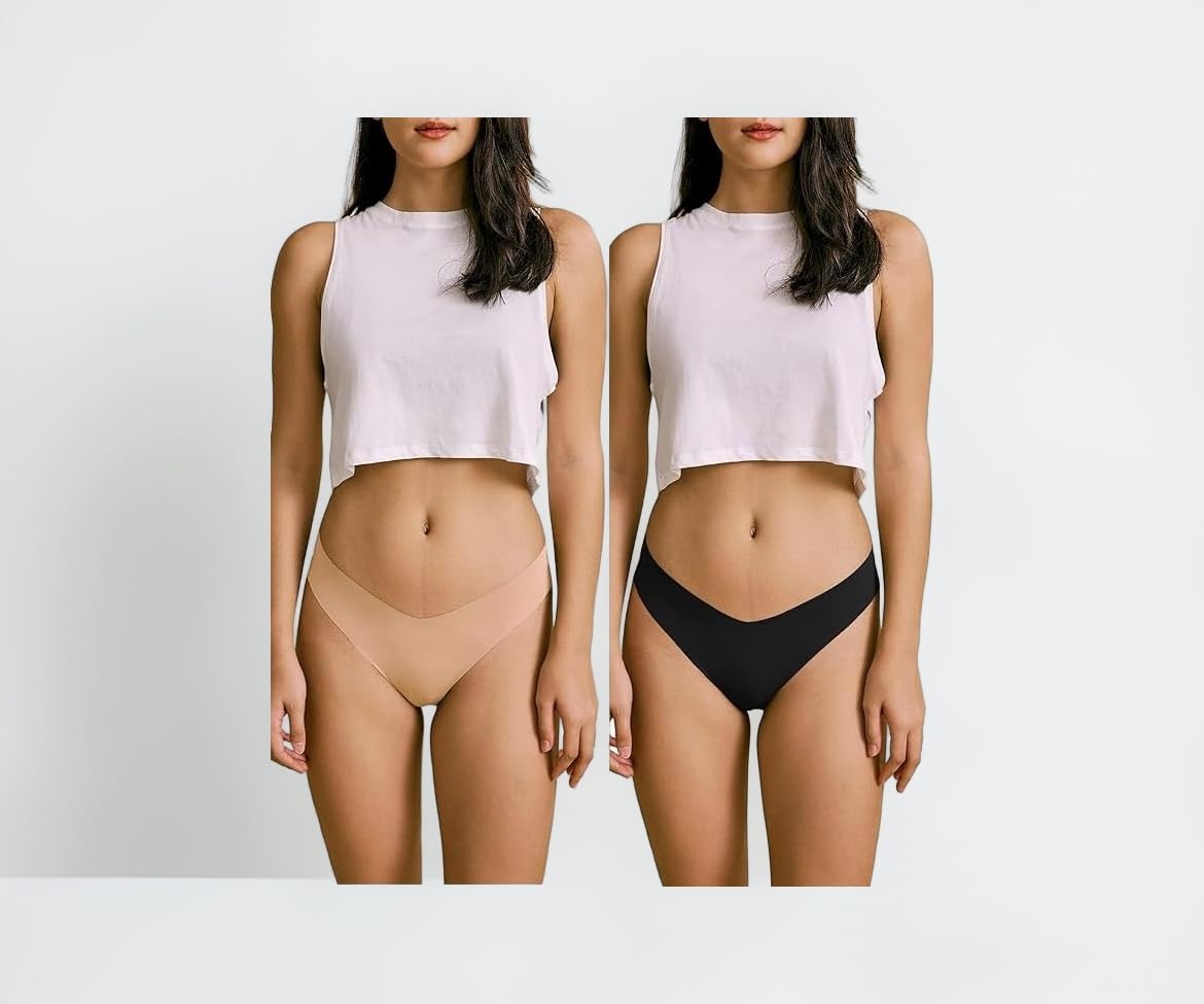 Seamless Thongs for Women No Show Thong V-Waisted Stretch Breathable Ice Silk Panties Underwear