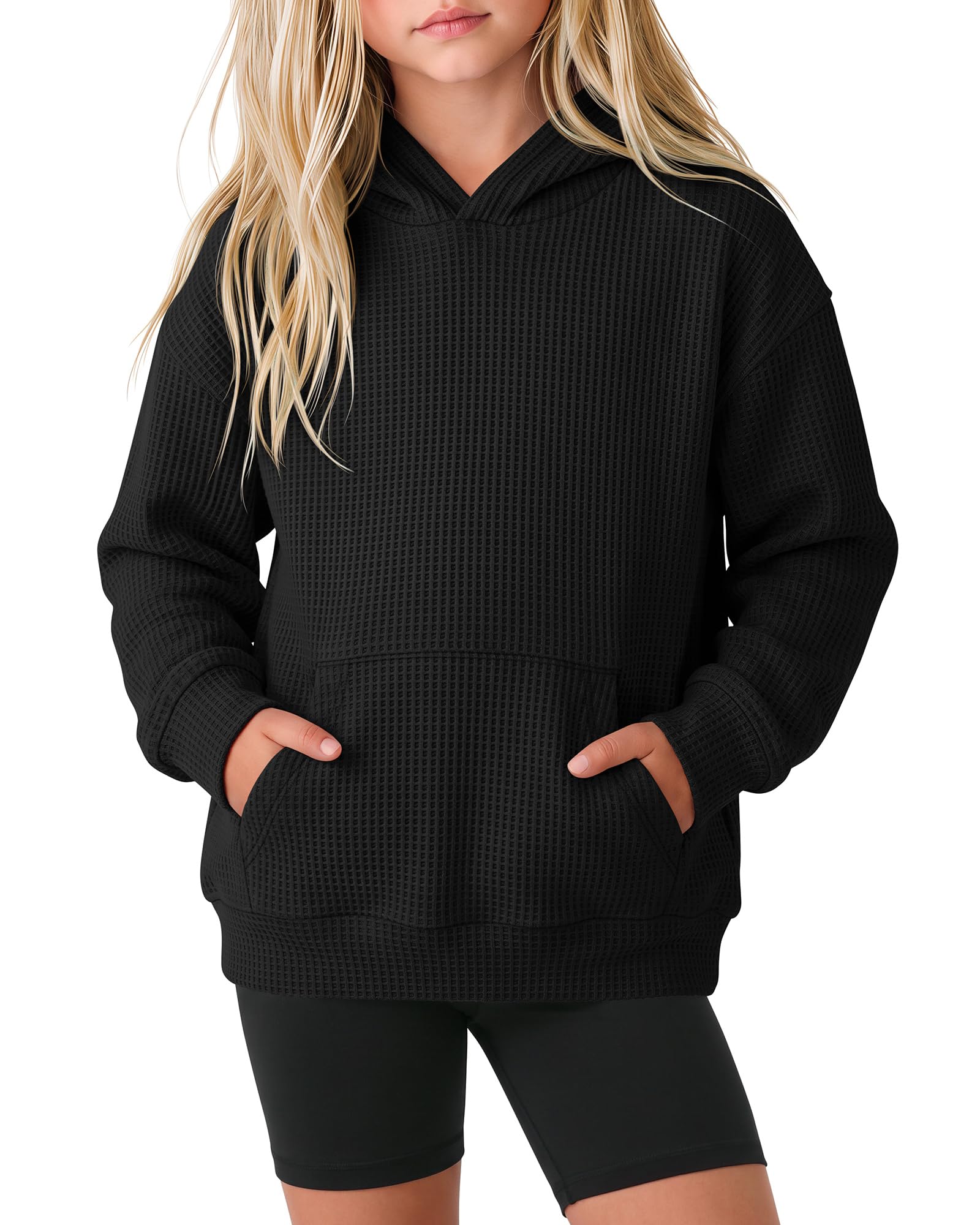 Girls Long Sleeve Fleece Waffle Hoodies