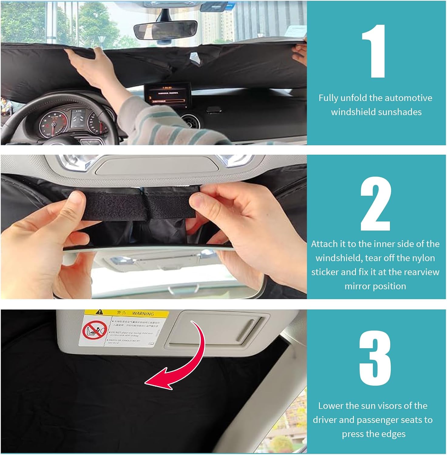 57.48"x32.68" Car Windshield Sun Shade,Foldable Sun Shade for Car Windshield with Upgraded Radium Reflective Design,Heat-Blocking Cars Suns Shades Kit with Storage Bag