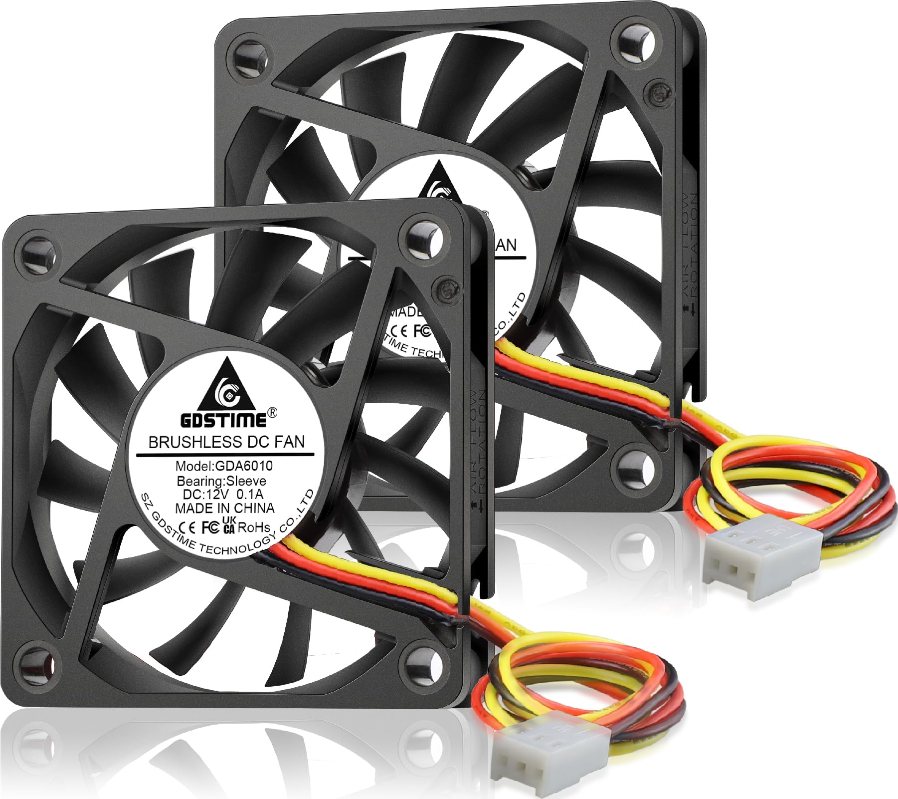 GDSTIME 60mm 12V Fan 3 Pin, Ultra-Thin 60x60x10mm DC Brushless Computer Case Cooling Fan for NAS, DVR, 3D Printer Power Supply, Mini ITX Build, CPU Coolers (2 Pack)