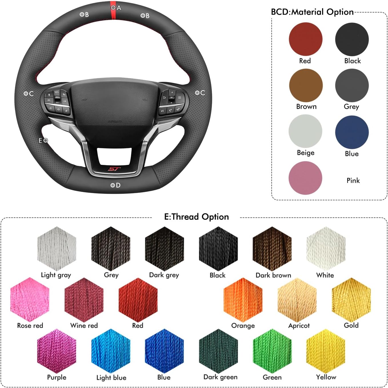 MEWANT Steering Wheel Cover for Ford Explorer (ST/ST-Line/Timberline) 2020-2025 Accessories of Microfiber Leather Hand Stitch Steering Wheel Wrap