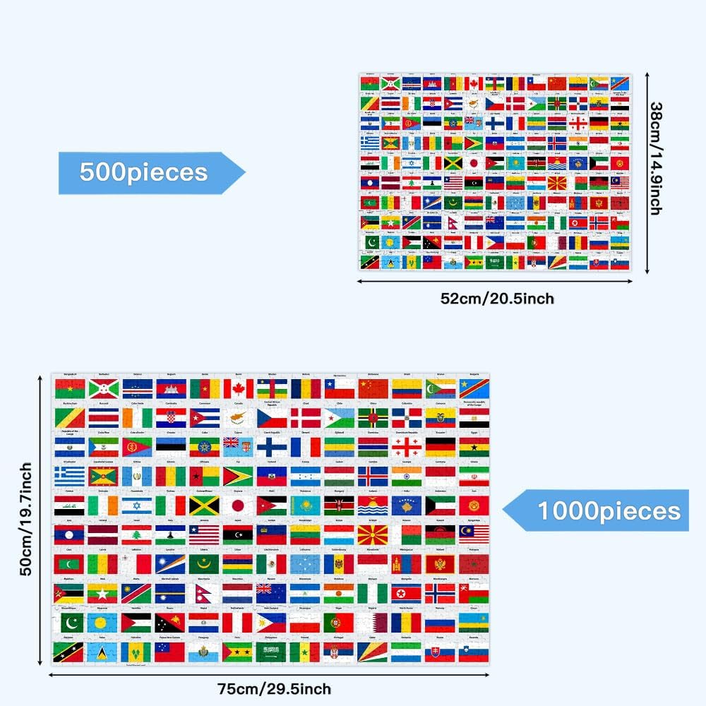 500 Pieces Jigsaw Puzzle for Adults Kids, Flags of The World, Premium Puzzles with Letters Reverse Side, 20.5"x14.9" Vibrant Artwork, Challenging Brain Game & Home Decor image 4