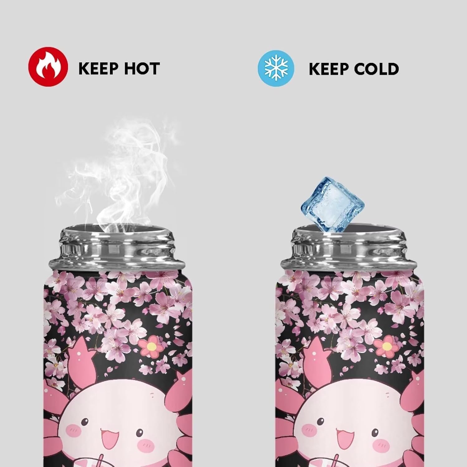 Dolyues Peach Blossom Axolotl 20 oz Kids Stainless Steel Water Bottle - Double Wall Vacuum Insulated, Leakproof with Handle - Girls School and Outdoor Activities