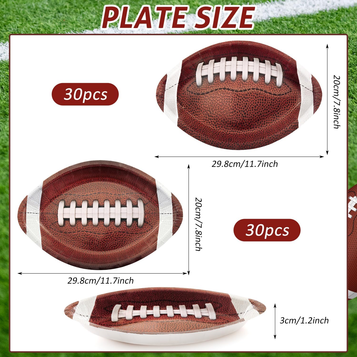 60 Pcs 3D Football Paper Plates 11.5 x7.5 Inch Large Disposable 450 GSM Heavy Duty Football Shaped Plate Ball Party Supplies Serving Trays for Game Day Birthday Party and Sports Day Decor - Image 2