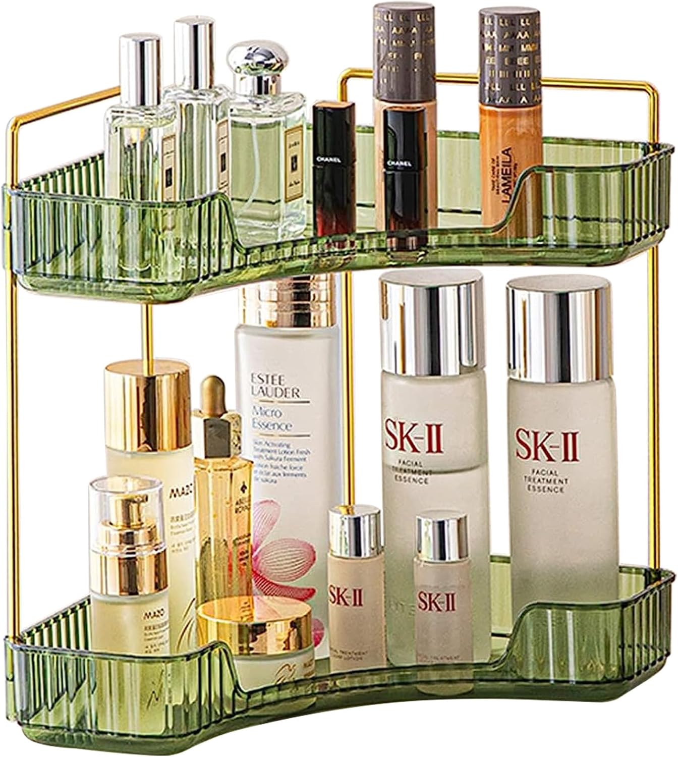 Baoswi 2Tier Green Corner Makeup Organiser, Skincare Shelf Organiser