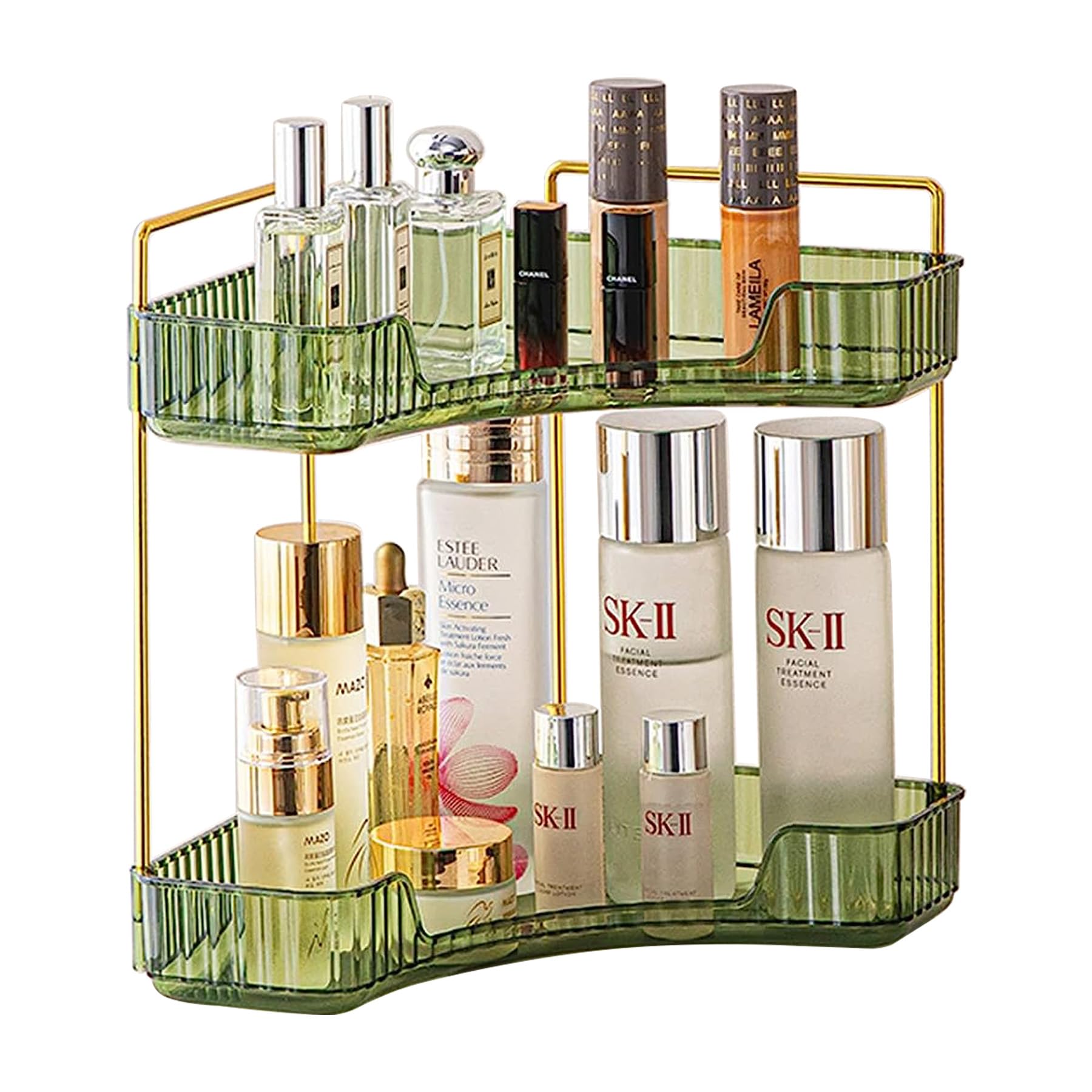 Baoswi Green 2-Tier Corner Makeup & Skincare Organiser, Perfume & Dressing Table Organiser, Triangle Corner Storage